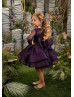 Gold Lace Purple Tulle Knee Length Flower Girl Dress